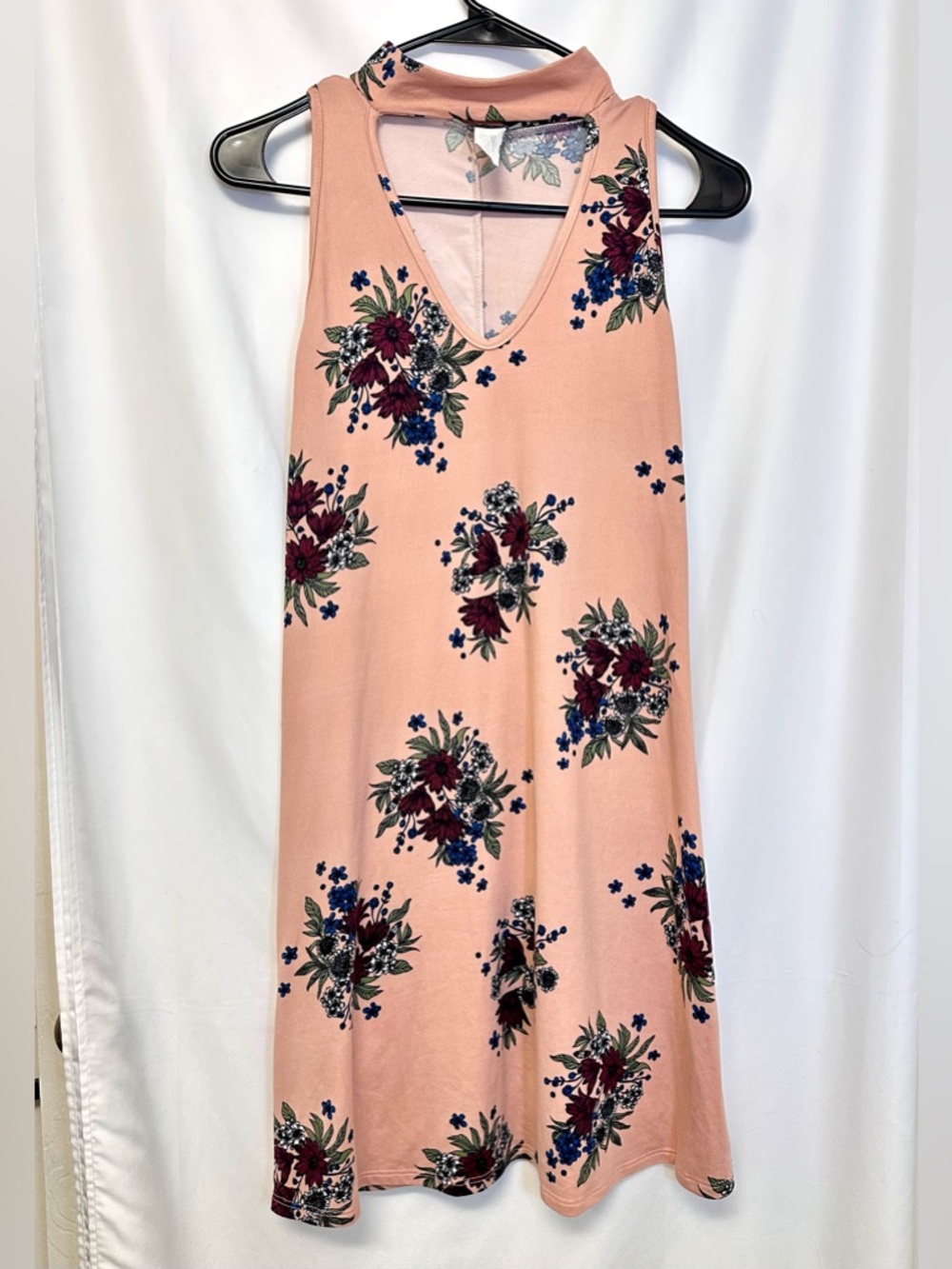 Absolute Angel Peach Floral Swing Dress | Sleeveless Choker Neck | Size Small